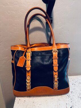 Black Pebbled Leather GHURKA Original D-ring Tote 17x13x6"